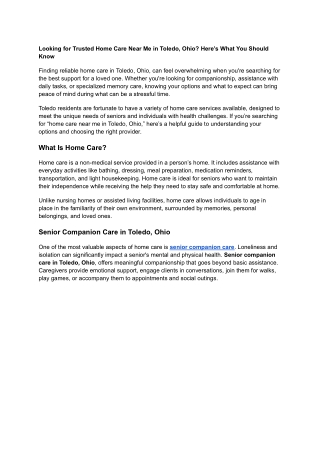 Looking for Trusted Home Care Near Me in Toledo, Ohio