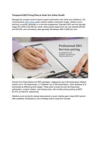 Transparent SEO Pricing Plans to Scale Your Online Growth