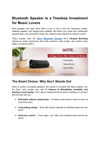 Bluetooth Speaker Is a Timeless Investment for Music Lovers