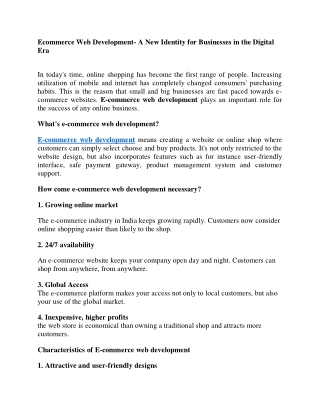 Ecommerce Web Development- A New Identity for Businesses in the Digital Era