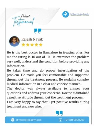 Patient Review _ Dr Manas Tripaty _Proctologist in HSR Layout
