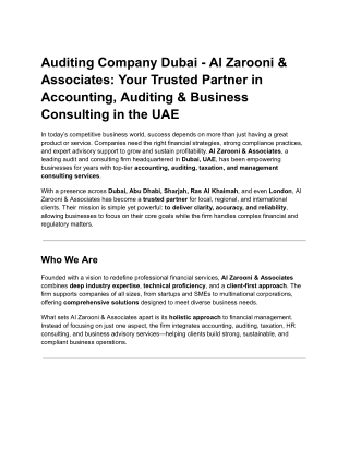Auditing Company Dubai - Al Zarooni & Associates