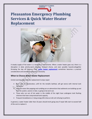 Pleasanton Emergency Plumbing Services & Quick Water Heater Replacement