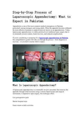 Step-by-Step Process of Laparoscopic Appendectomy_What to Expect in Pakistan