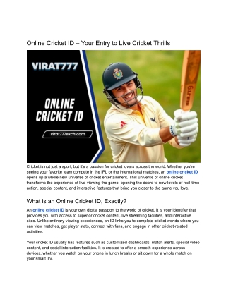 Online Cricket ID – Your Entry to Live Cricket Thrills