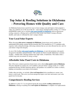 Top Solar & Roofing Solutions in Oklahoma
