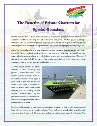 The Benefits of Private Charters for Special Occasions