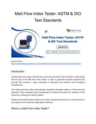 Melt Flow Index Tester ASTM & ISO Test Standards