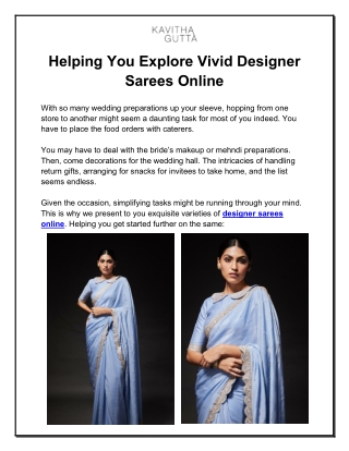 Helping You Explore Vivid Designer Sarees Online