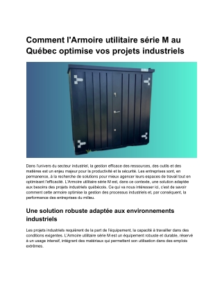 Comment l'Armoire utilitaire série M au Québec optimise vos projets industriels