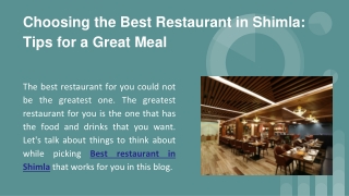 Choosing the Best Restaurant in Shimla_ Tips for a Great Meal