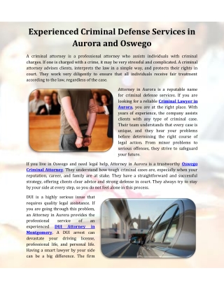 Experienced Criminal Defense Services in Aurora and Oswego