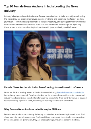 Top 10 Female News Anchors in India Leading the News Industry