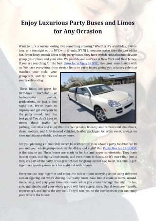 Enjoy Luxurious Party Buses and Limos for Any Occasion