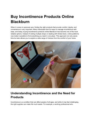 Buy Incontinence Products Online Blackburn