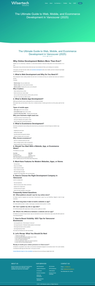 The Ultimate Guide to Web, Mobile, and Ecommerce Development in Vancouver (2025)