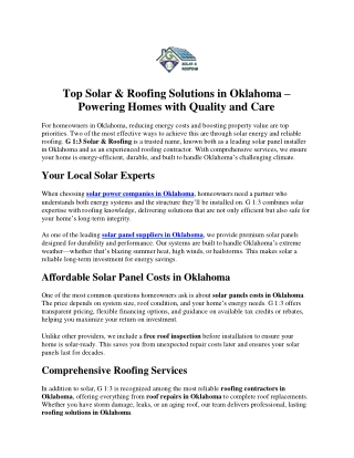 Top Solar & Roofing Solutions in Oklahoma–Powering Homes