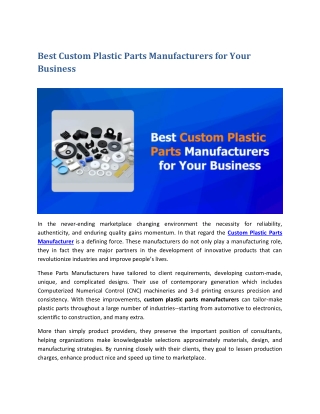 Best Custom Plastic Parts Manufacturers for Your Business