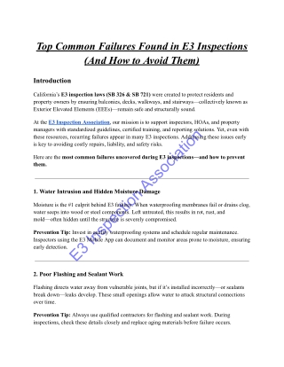 Top Common Failures Found in E3 Inspections