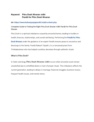 Complete Guide to Finding the Right Pitru Dosh Nivaran Vidhi Pandit for Pitru Dosh Nivaran