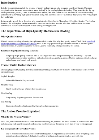 High-Quality Materials and Excellent Service: The Avalon Promise