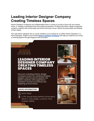 Leading Interior Designer Company Creating Timeless Spaces