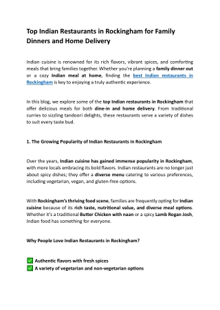 Top Indian Restaurants in Rockingham for Family Dinners and Home Delivery