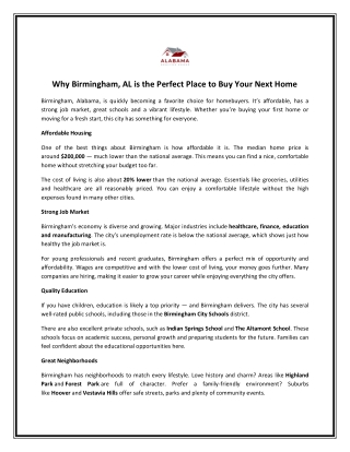 Why Birmingham, AL is the Perfect Place to Buy Your Next Home