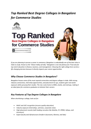 Top Ranked Best Degree Colleges in Bangalore for Commerce Studies
