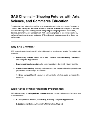 SAS Chennai – Shaping Futures with Arts, Science, and Commerce Education