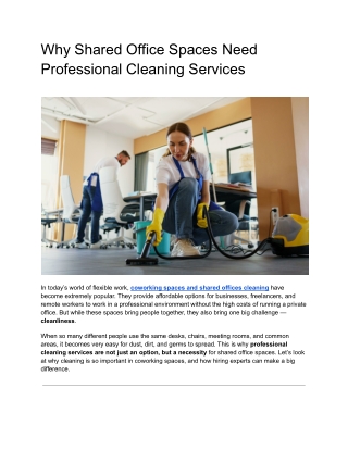 Why Shared Office Spaces Need Professional Cleaning Services
