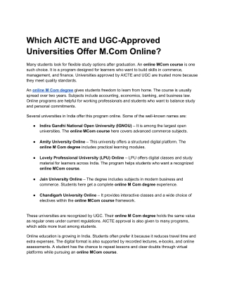 Which AICTE and UGC-Approved Universities Offer M.Com Online_
