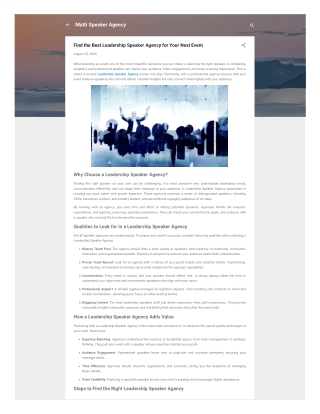 Find the Best Leadership Speaker Agency for Your Next Event