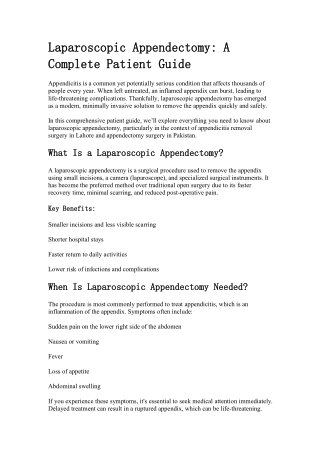Laparoscopic Appendectomy_ A Complete Patient Guide