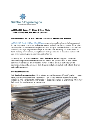 ASTM A387 Grade 11 Class 2 Steel Plate Traders
