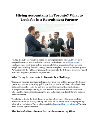 Hiring Accountants in Toronto What to Look for in a Recruitment Partner