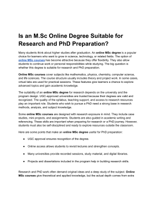 Is an M.Sc Online Degree Suitable for Research and PhD Preparation_