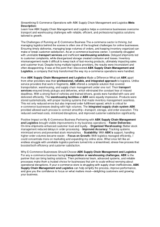 Supply Chain Management and Logistics: ABK Experts