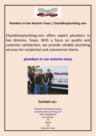 Plumbers In San Antonio Texas Chamblissplumbing.com
