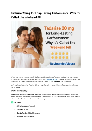 Tadarise 20 mg for Long-Lasting Performance