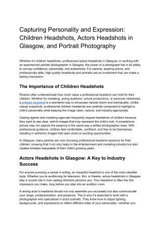 Capturing Personality and Expression_ Children Headshots, Actors Headshots in Glasgow, and Portrait Photography