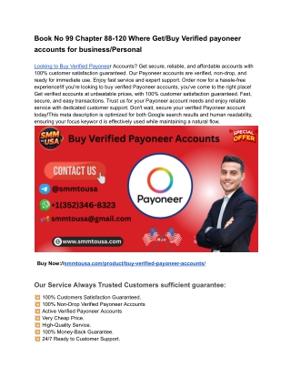 Book No 99 Chapter 88-120 Where Get_Buy Verified payoneer accounts for business_Personal