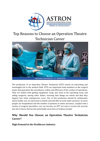 Top Reasons to Choose an Operation Theatre Technician Career