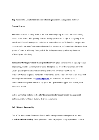 Top Features to Look for in Semiconductor Requirements Management Software — Omnex Systems