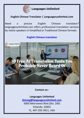 English Chinese Translator  Languagesunlimited.com