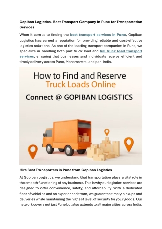 Gopiban Logistics- Best Transport Company in Pune for Transportation Services