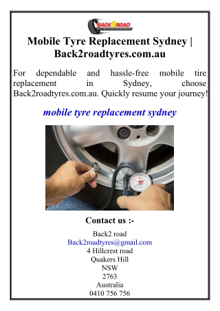 Mobile Tyre Replacement Sydney | Back2roadtyres.com.au