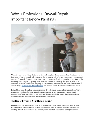 Why Is Professional Drywall Repair Important Before Painting