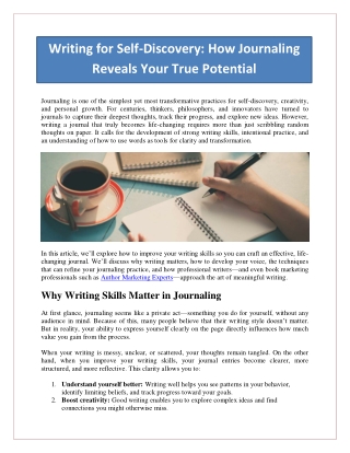 Writing for Self-Discovery How Journaling Reveals Your True Potential