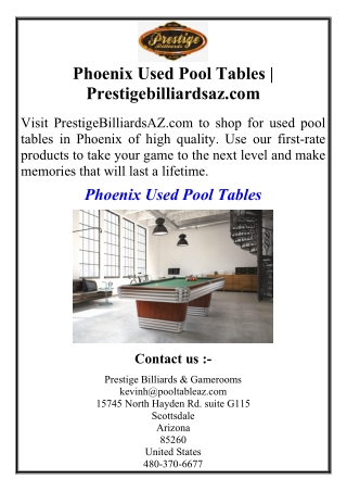 Phoenix Used Pool Tables | Prestigebilliardsaz.com
